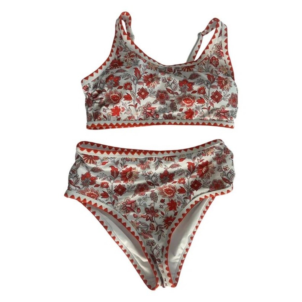Women’s Orange Floral 2 Piece Swimsuit Size Large New Bikini Set